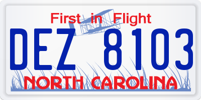 NC license plate DEZ8103