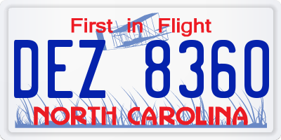 NC license plate DEZ8360