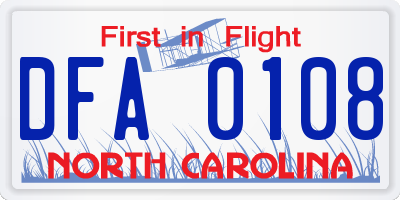 NC license plate DFA0108