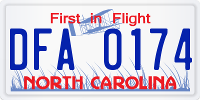 NC license plate DFA0174