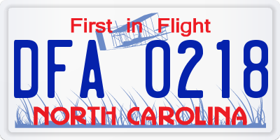 NC license plate DFA0218