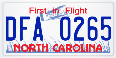NC license plate DFA0265