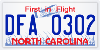 NC license plate DFA0302