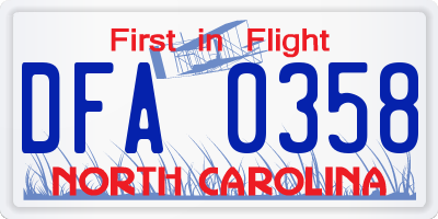 NC license plate DFA0358