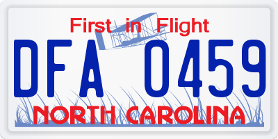 NC license plate DFA0459
