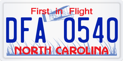 NC license plate DFA0540