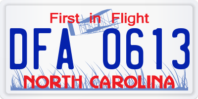 NC license plate DFA0613