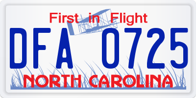 NC license plate DFA0725