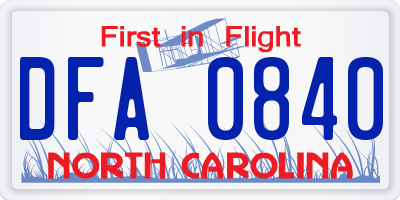 NC license plate DFA0840