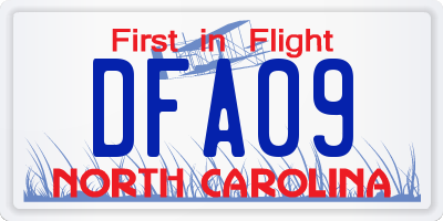 NC license plate DFA09