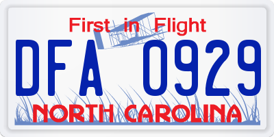 NC license plate DFA0929