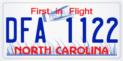 NC license plate DFA1122