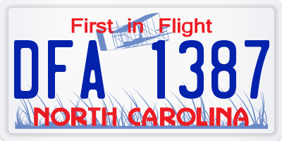 NC license plate DFA1387