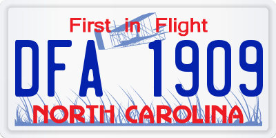 NC license plate DFA1909
