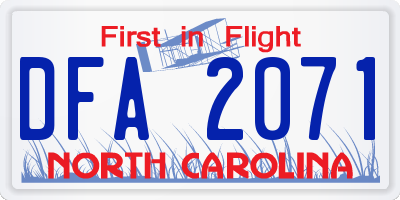 NC license plate DFA2071