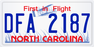 NC license plate DFA2187