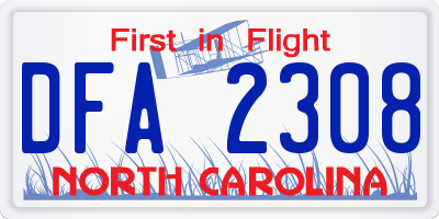 NC license plate DFA2308
