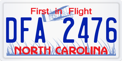 NC license plate DFA2476