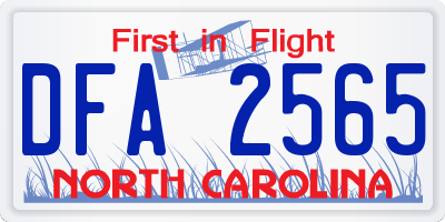 NC license plate DFA2565