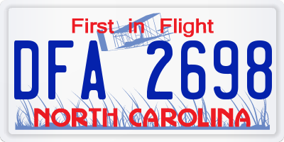 NC license plate DFA2698