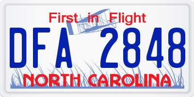NC license plate DFA2848