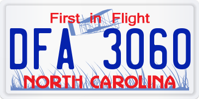 NC license plate DFA3060