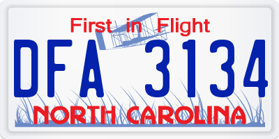 NC license plate DFA3134