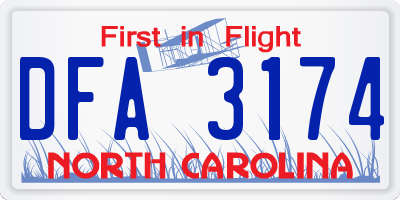 NC license plate DFA3174