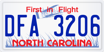 NC license plate DFA3206