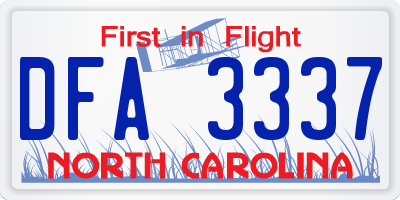 NC license plate DFA3337