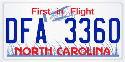 NC license plate DFA3360