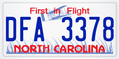 NC license plate DFA3378