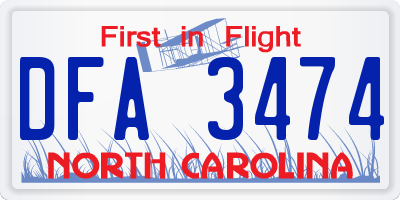 NC license plate DFA3474