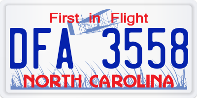 NC license plate DFA3558