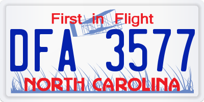 NC license plate DFA3577