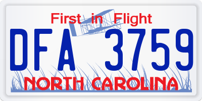 NC license plate DFA3759