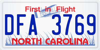 NC license plate DFA3769