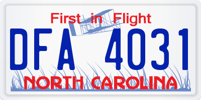 NC license plate DFA4031