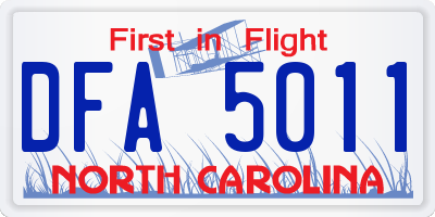 NC license plate DFA5011