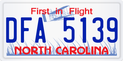 NC license plate DFA5139