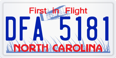 NC license plate DFA5181