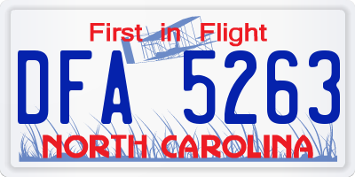 NC license plate DFA5263