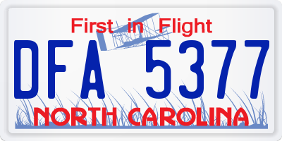 NC license plate DFA5377