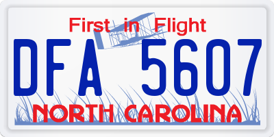 NC license plate DFA5607