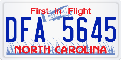 NC license plate DFA5645