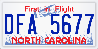 NC license plate DFA5677