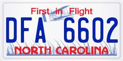 NC license plate DFA6602