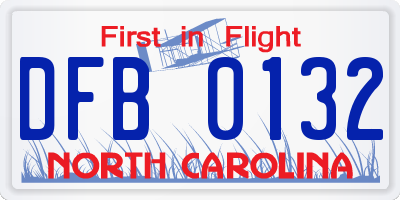 NC license plate DFB0132