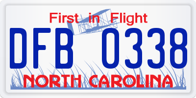 NC license plate DFB0338