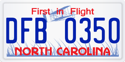 NC license plate DFB0350